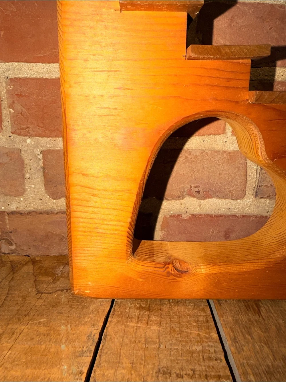 Wooden Step-Style Display with Heart Cutout - Warm Pine Knickknacks Trinkets